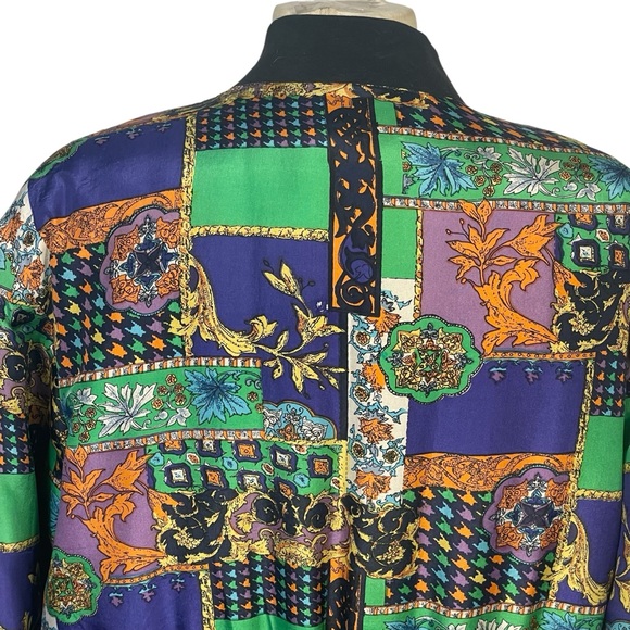 K Arnold 100% Silk Vintage Multicolor Patchwork Bohemian Bomber Jacket Sz S - Picture 6 of 9